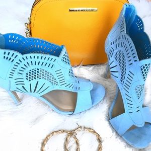 Baby blue heeled sandals